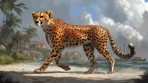 Wild Cheetah on Coastal Sand