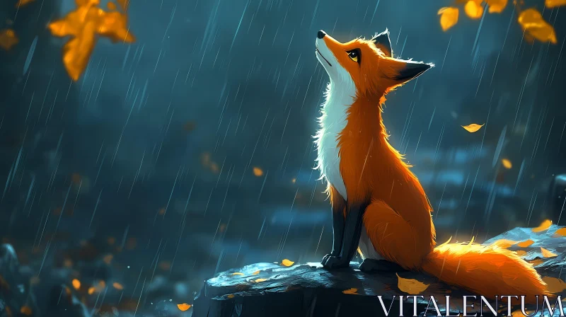 Solitary Fox in the Rain
