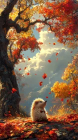 Autumnal Forest Scene with Hedgehog