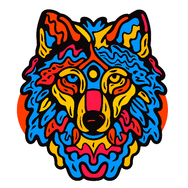 Colorful Wolf Art for Apparel