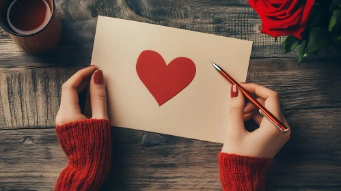 Heartfelt Letter and Rose on Wooden Table