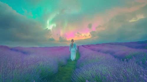 Woman in Lavender Field at Dusk