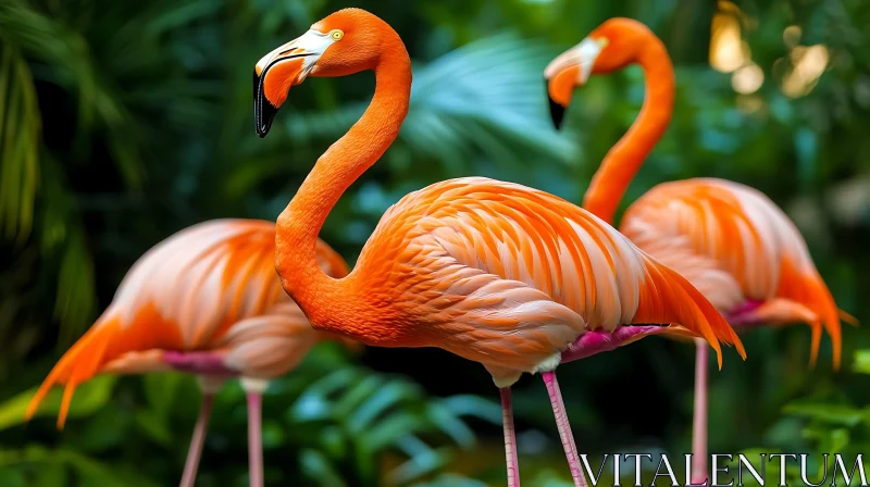 Graceful Flamingos in a Verdant Setting