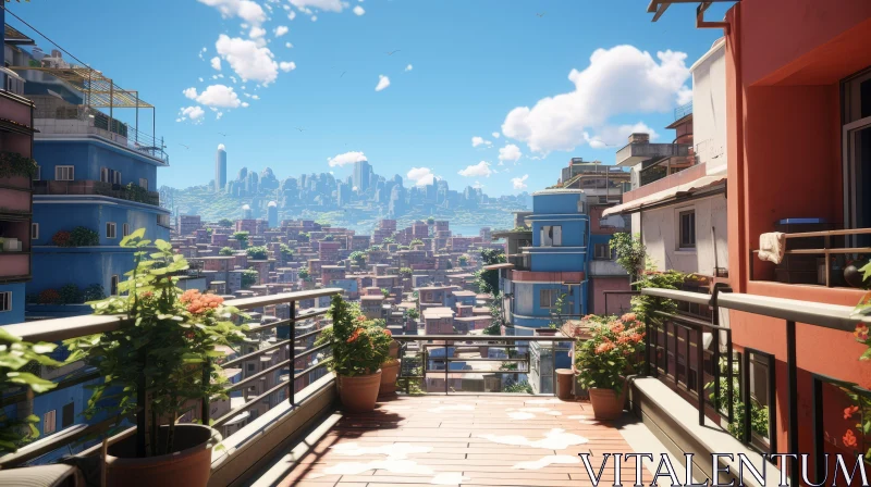 Atmospheric Balcony Scene in Cityscape - Adventure Themed Art AI Image