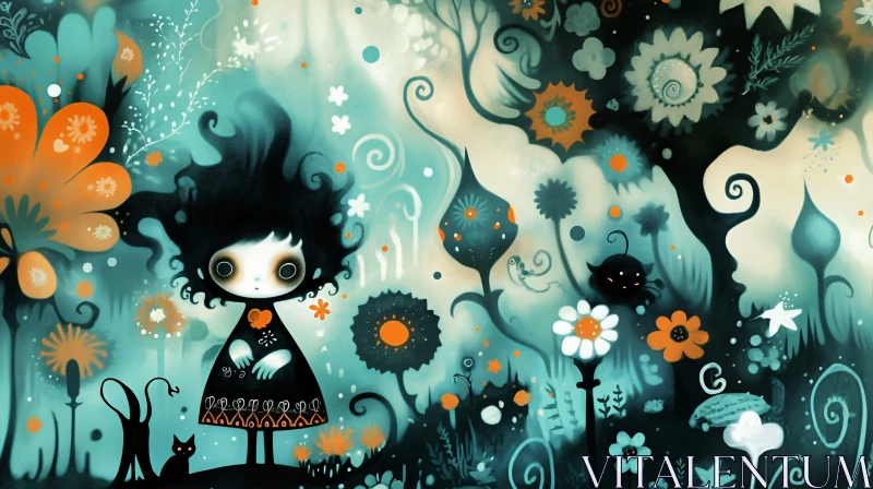 Stylized Girl in Teal Floral Fantasy
