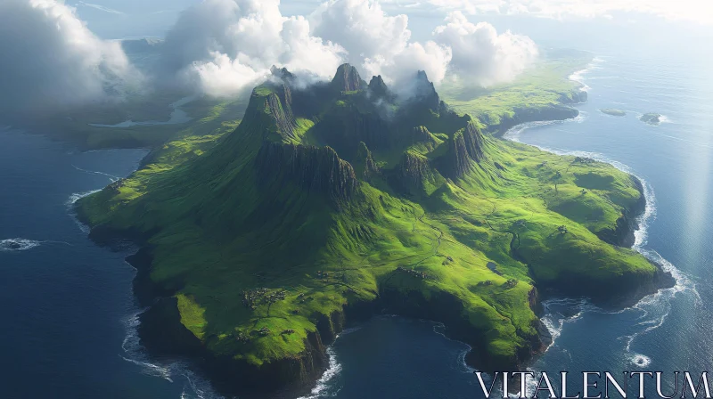 Picturesque Island with Majestic Mountains and Vast Ocean