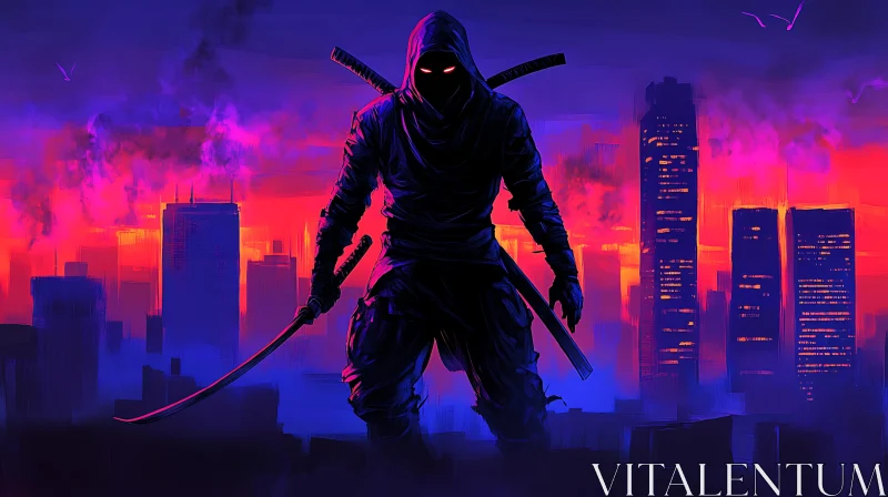 Urban Ninja Silhouette with Swords AI Image