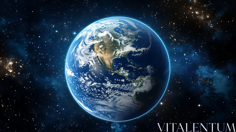 Blue Planet Floating in Starry Space