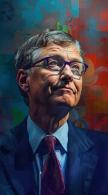 Thoughtful Bill Gates in Artistic Setting