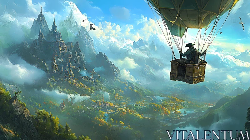 Scenic Landscape with Hot Air Balloon
