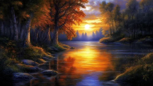 Autumn Lake at Sunset