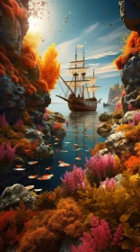 Captivating Sailing Ship in a Vibrant Landscape | Photorealistic Fantasy Art