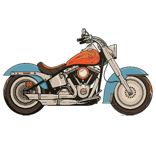 Cartoon Motorcycle in Chrome, Orange and Blue POD Design