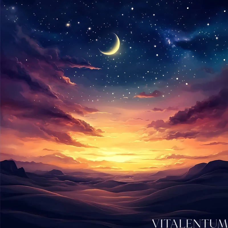 Peaceful Moonlit Night Over Hilly Terrain