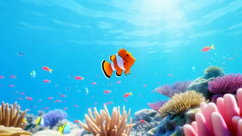 Clown Fishes and Colorful Coral in a Blue Ocean | Charming Character Illustrations
