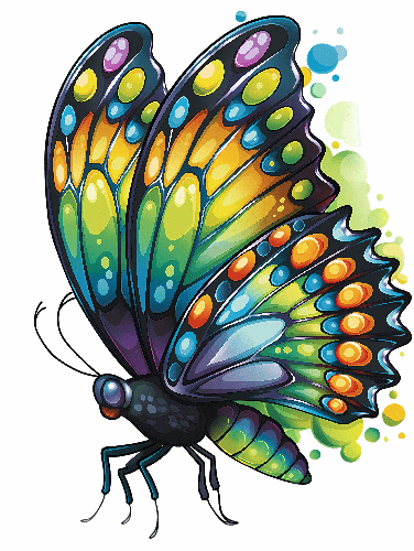 Colorful Butterfly Vector Illustration with Paint Splashes POD Design