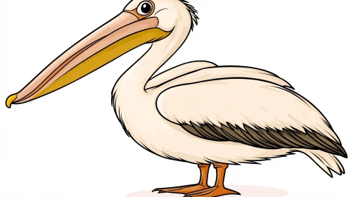 Illustrated Pelican with Long Beak