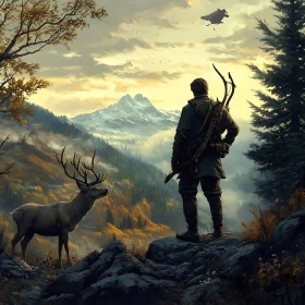 Mountain Hunter with Deer Encounter