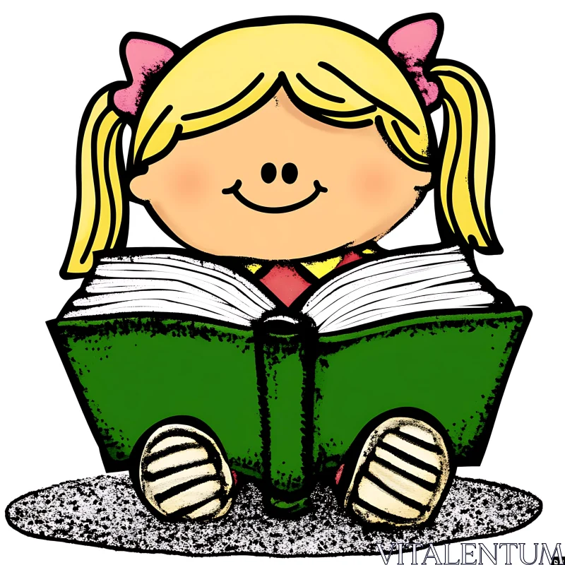 Cartoon Girl Enjoying a Book