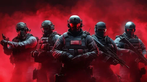 Tactical Squad in Red Haze