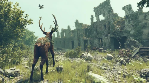 Ruins Reclaimed: A Deer's Natural Habitat