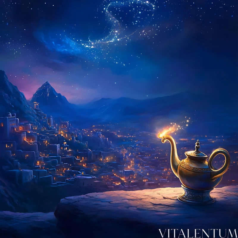 Night City View with Magic Lamp