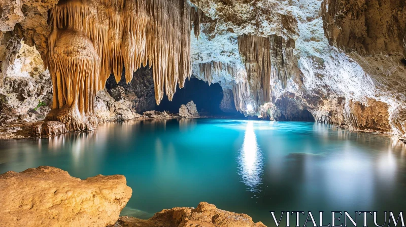 Majestic Underground Limestone Cave with Stalactites