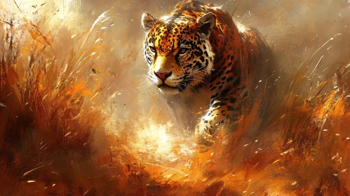 Artistic Jaguar in Grassland