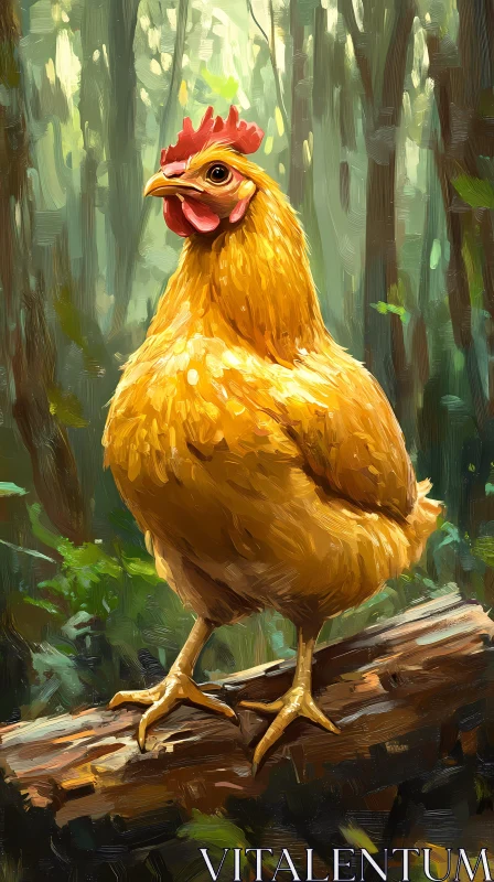Golden Chicken in Lush Forest