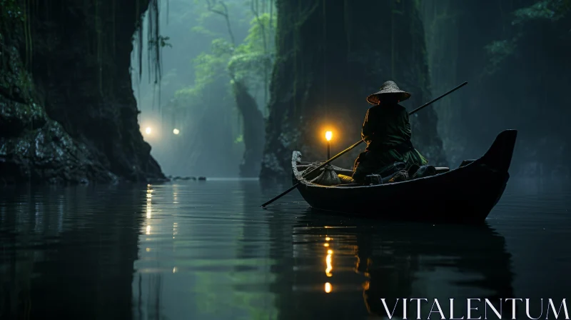 Enchanting Canoe Journey Through a Mysterious Jungle in Northern China AI Image
