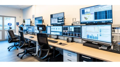 Energy-Charged Control Room with Monitors and Computers | Industrial Design