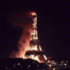 Famous Structure on Fire at Night