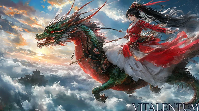 Celestial Flight with Mythical Beast