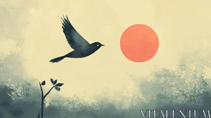Minimalist Bird and Sun Art