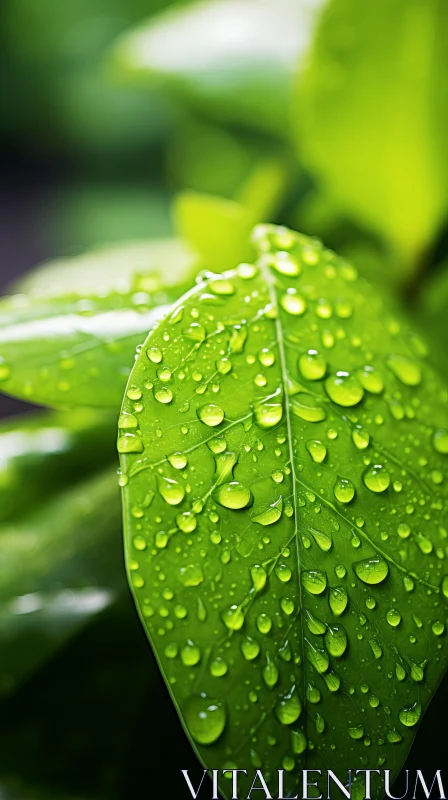 Green Leaf with Water Droplets: An Emblem of Environmental Awareness AI Image