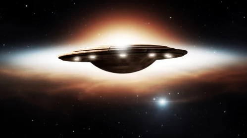 Mysterious UFO Spaceship Hovering Above Star-Studded Atmosphere