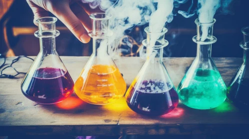 Science-based Flasks on Wooden Table | Atmospheric Effects | Cryptid Academia