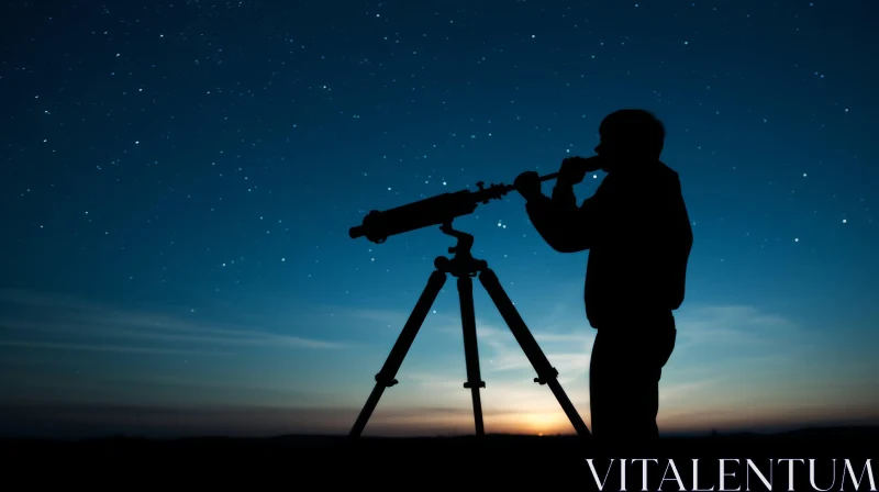 Silhouette of a Man Stargazing through a Telescope | Night Photography AI Image