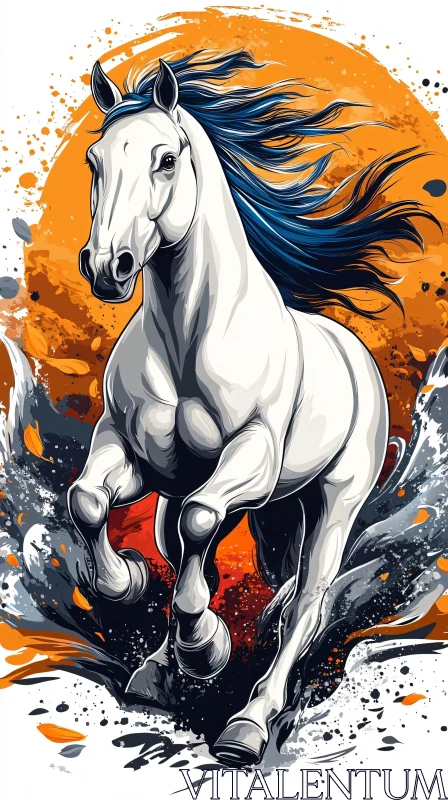 AI ART Dynamic White Horse Art