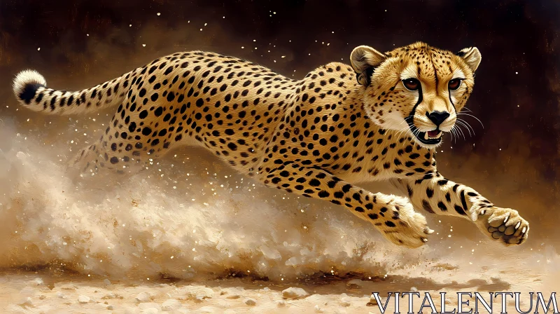 Cheetah Racing Across the Dust AI Image