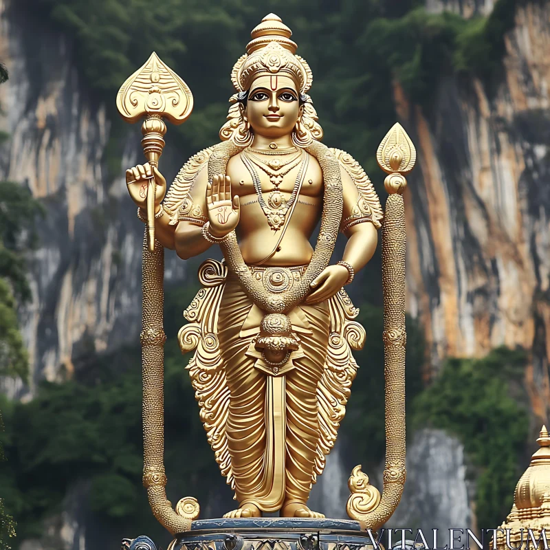 Majestic Golden Sculpture in Natural Setting AI Image