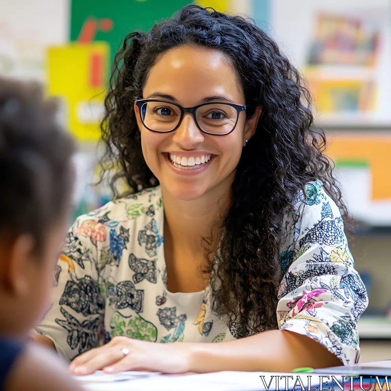 Woman Teacher with floral blouse AI Image