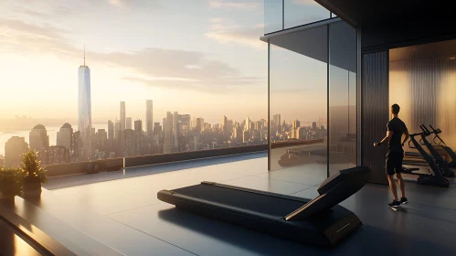 Urban Gym with Skyline View at Dusk