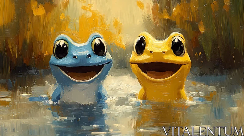 AI ART Cheerful Frogs in a Watercolor Scene