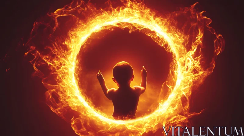 Illuminated Baby Silhouette in Circle of Fire AI Image