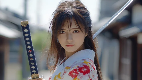 Floral Kimono and Sword Portrait