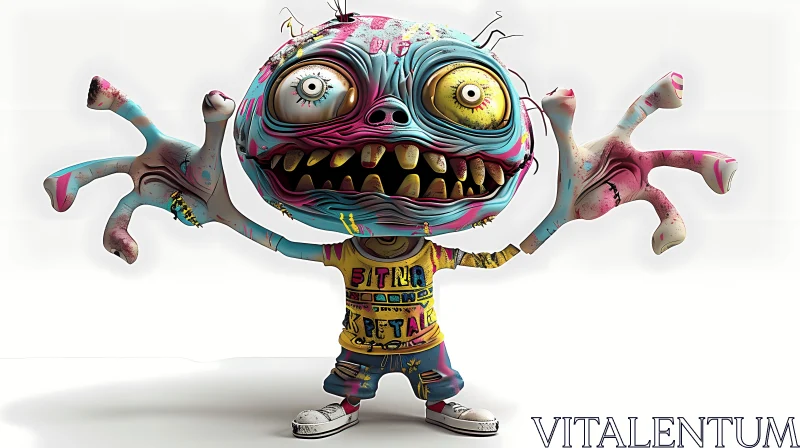 AI ART 3D Cartoon Blue Creature with Surprised Expression