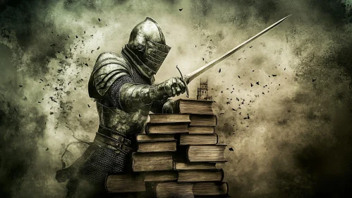 Armored Knight Defending Books