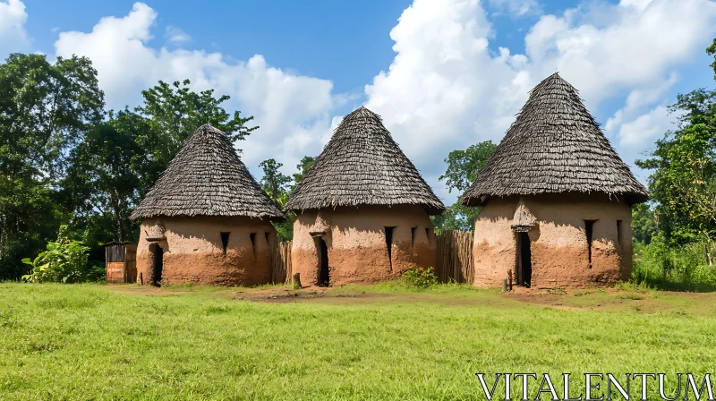 AI ART Earthen Huts on Green Field