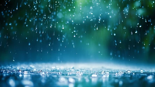 Tranquil Rain Droplets and Blurred Nature Scene